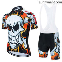 Skull Pattern Bicycle Team Short Sleeve Maillot Ciclismo Men Racing Cycling Jersey