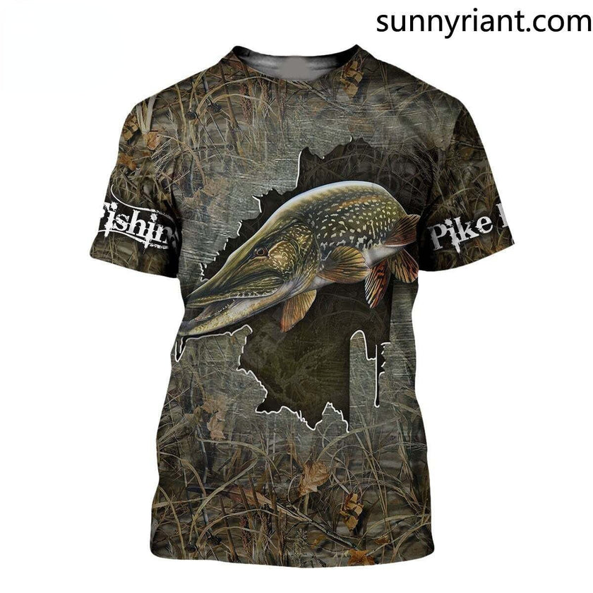 New Fashion Cool Pike Fishing Tshirt Vest Animal Fishing Art casual Tracksuit Funny