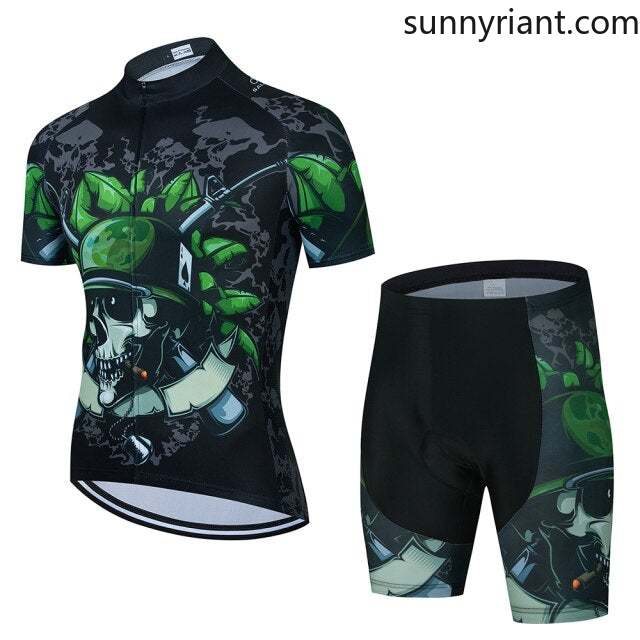 Skull Pattern Bicycle Team Short Sleeve Maillot Ciclismo Men Racing Cycling Jersey