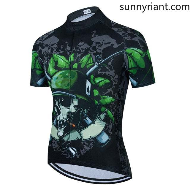 Skull Pattern Bicycle Team Short Sleeve Maillot Ciclismo Men Racing Cycling Jersey