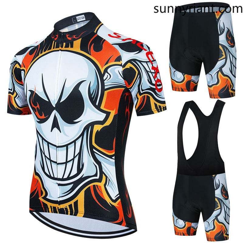 Skull Pattern Bicycle Team Short Sleeve Maillot Ciclismo Men Racing Cycling Jersey