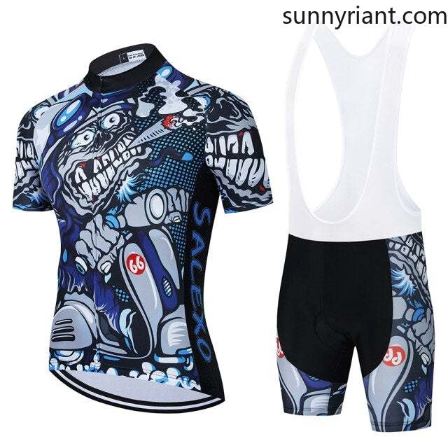 Skull Pattern Bicycle Team Short Sleeve Maillot Ciclismo Men Racing Cycling Jersey