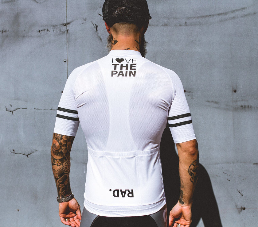 "BLANCO" Professional Cycling Top Pure White White Black Stripes