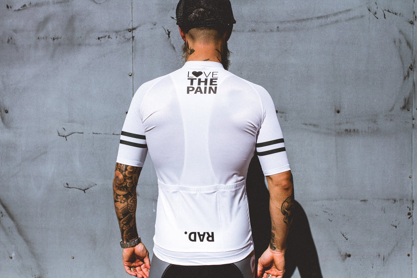 "BLANCO" Professional Cycling Top Pure White White Black Stripes