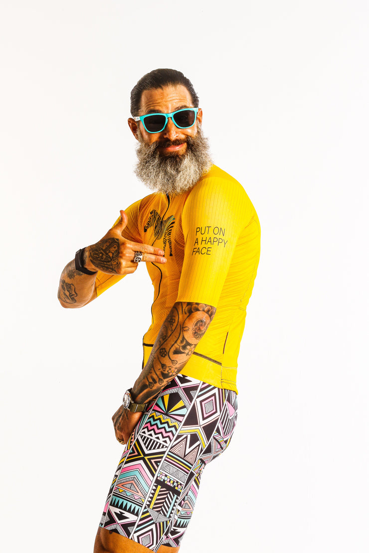 Yellow Smiley Roman Stripe Cycling Kit