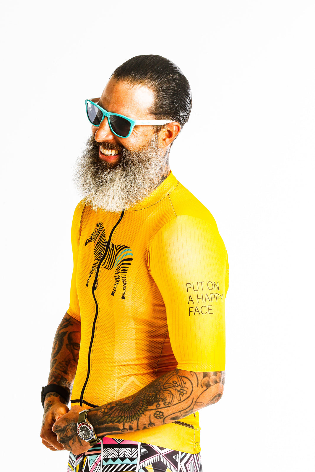 Yellow Smiley Roman Stripe Cycling Kit