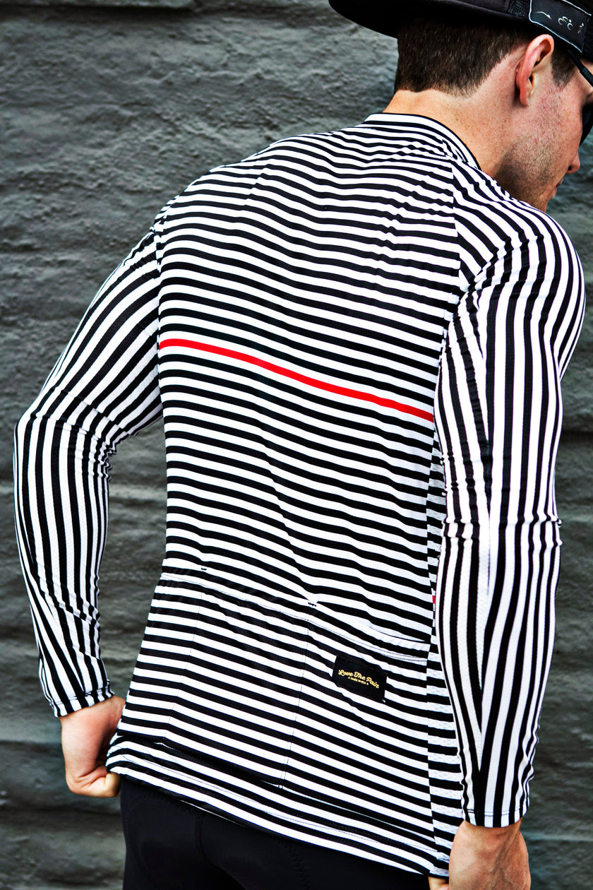 "Line" Black and White Line Professional Cycling Long-sleeve Top