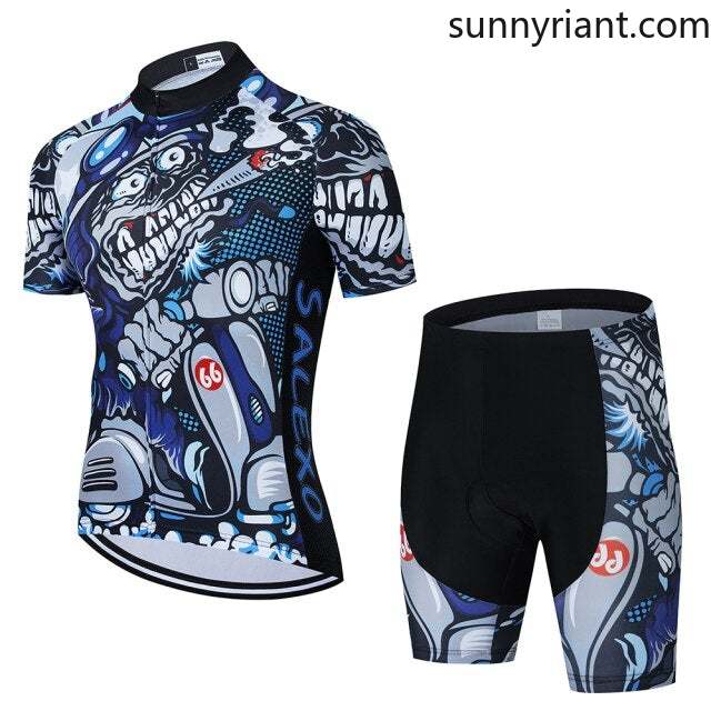 Skull Pattern Bicycle Team Short Sleeve Maillot Ciclismo Men Racing Cycling Jersey