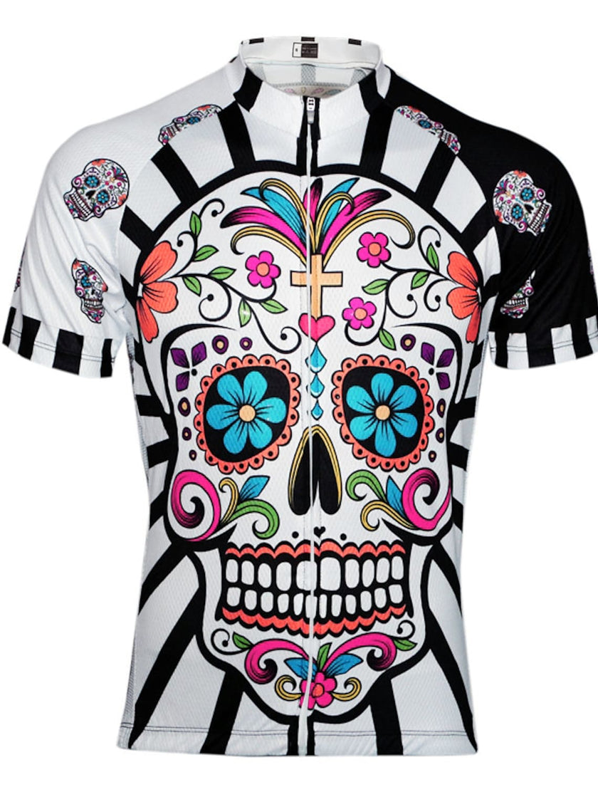 Men's Short Sleeves Cycling Jersey Summer Pink Green Lavender Skull