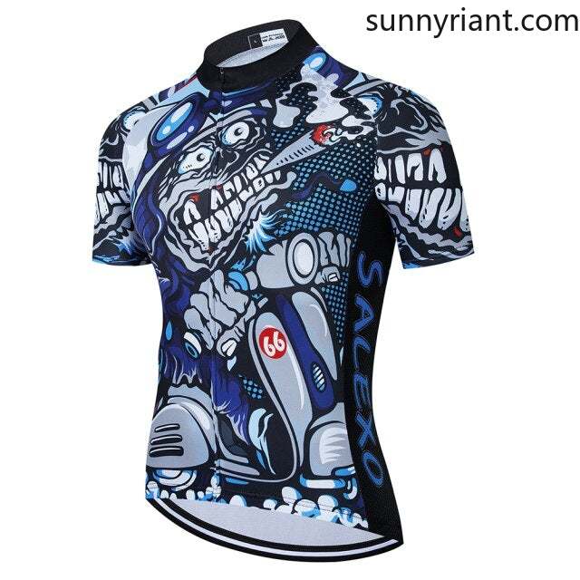 Skull Pattern Bicycle Team Short Sleeve Maillot Ciclismo Men Racing Cycling Jersey