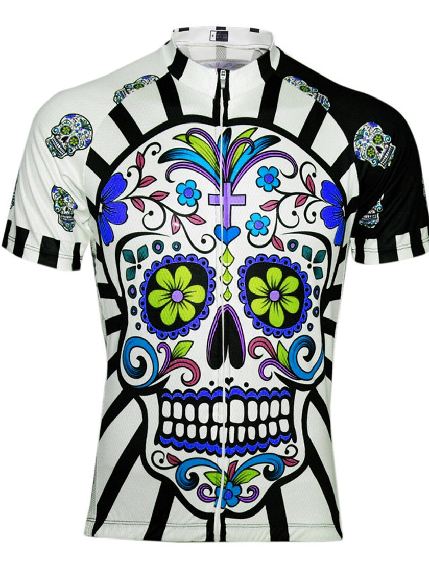 Men's Short Sleeves Cycling Jersey Summer Pink Green Lavender Skull