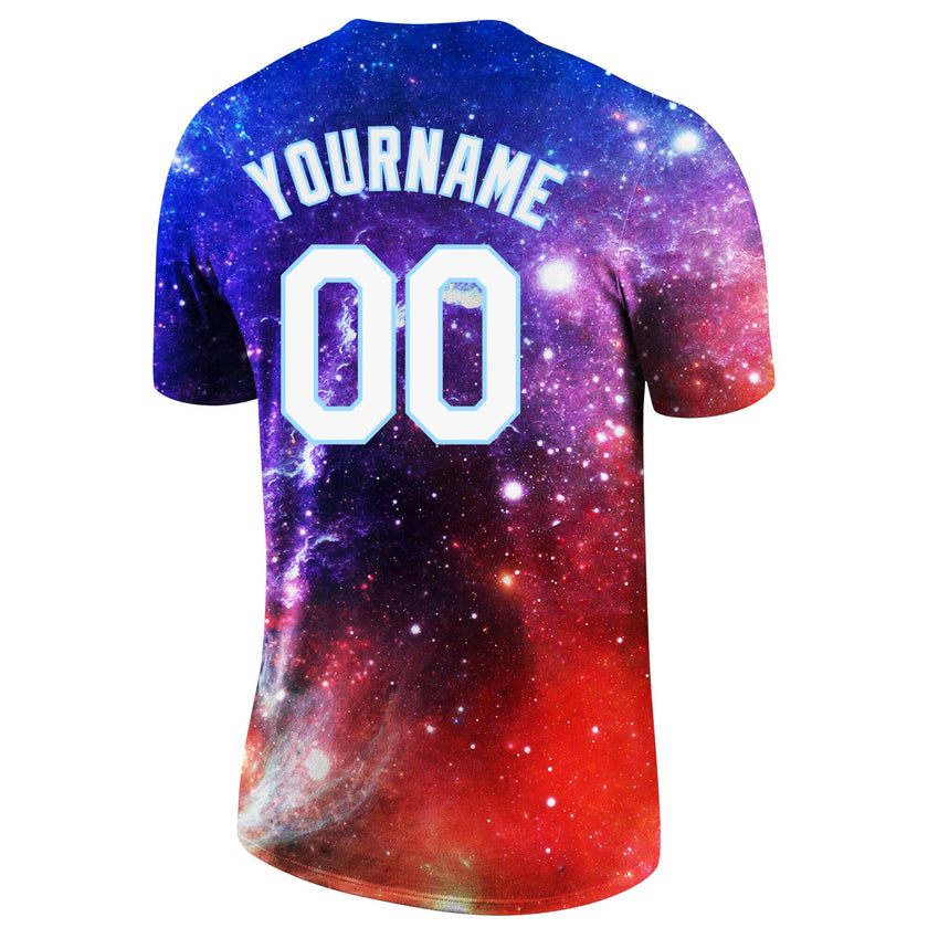 Custom Galactic White-Light Blue 3D Performance T-Shirt