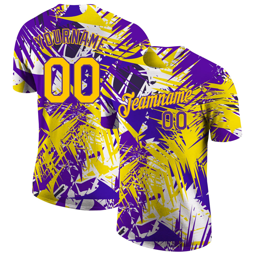 Custom Graffiti Pattern Gold-Purple 3D Performance T-Shirt