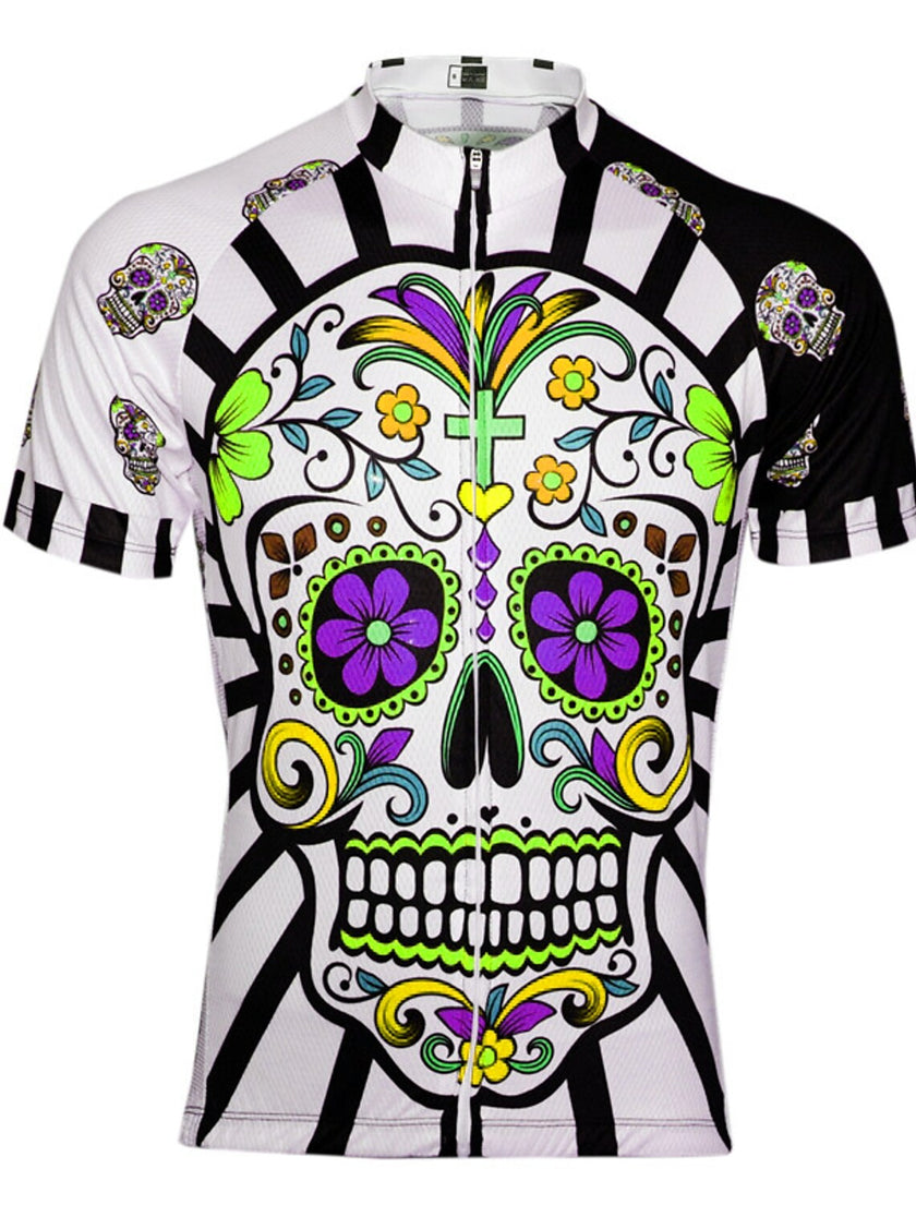 Men's Short Sleeves Cycling Jersey Summer Pink Green Lavender Skull