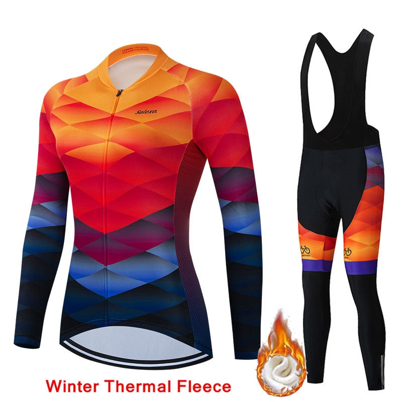 Winter Fleece Women Fashion Cycling Jersey Set Mountian