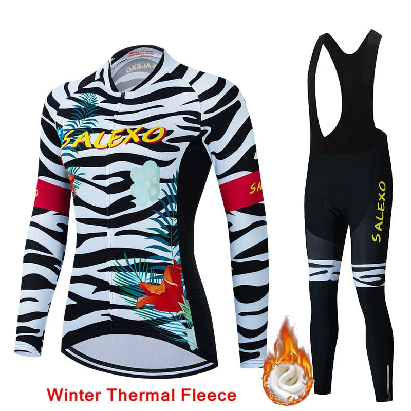 Winter Fleece Women Fashion Cycling Jersey Set Mountian