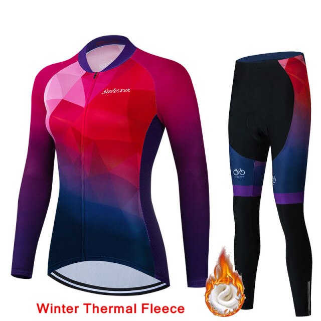 Winter Fleece Women Fashion Cycling Jersey Set Mountian