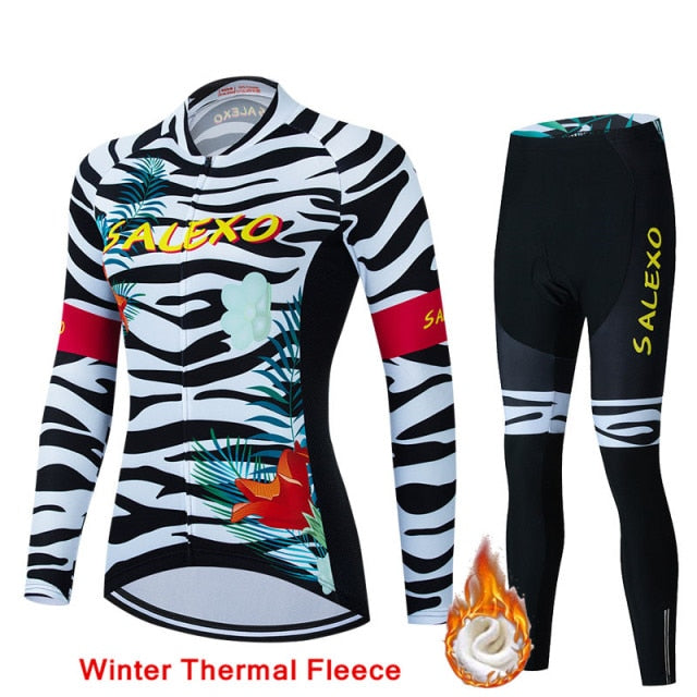 Winter Fleece Women Fashion Cycling Jersey Set Mountian