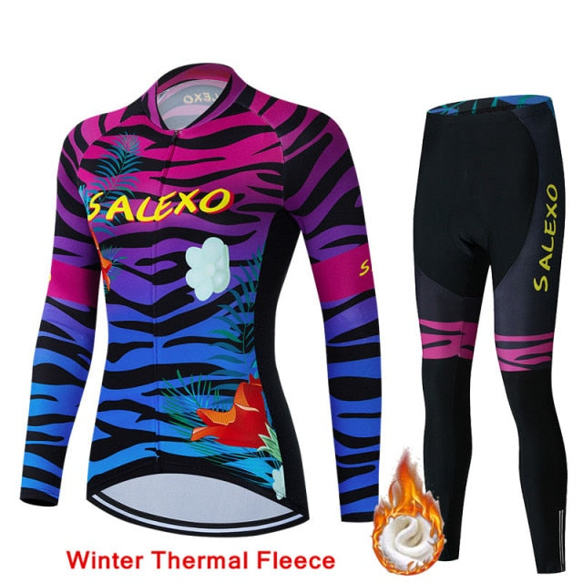 Winter Fleece Women Fashion Cycling Jersey Set Mountian