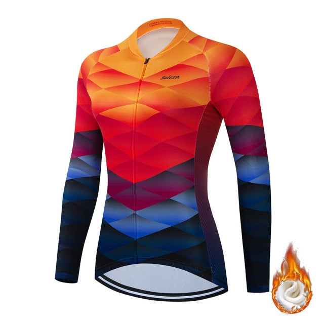 Winter Fleece Women Fashion Cycling Jersey Set Mountian