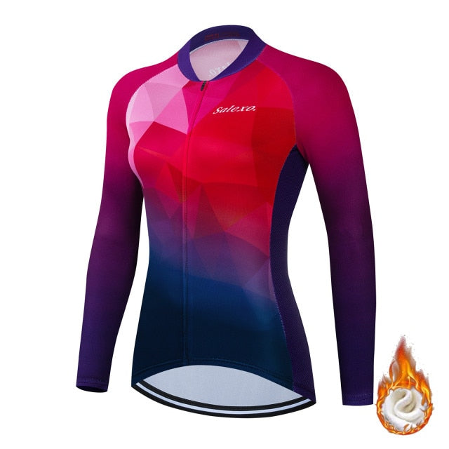 Winter Fleece Women Fashion Cycling Jersey Set Mountian