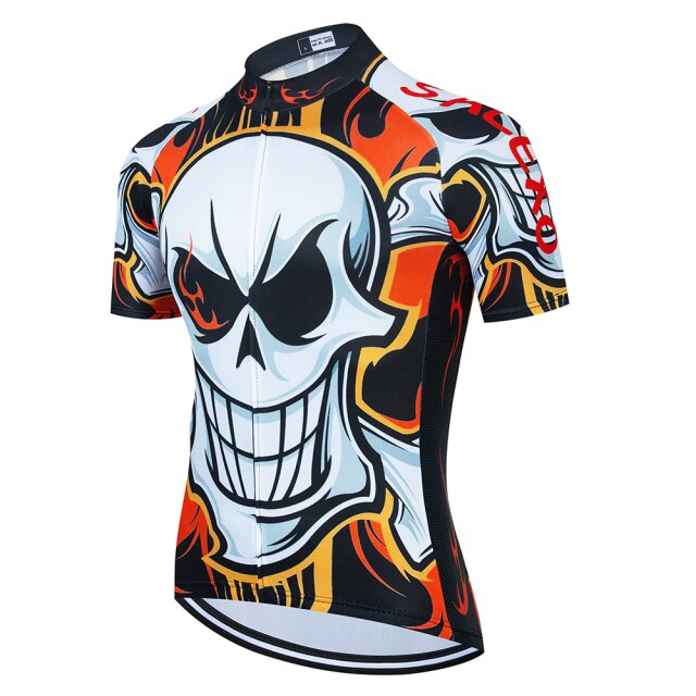 Skull Pattern Bicycle Team Short Sleeve Maillot Ciclismo Men Racing Cycling Jersey