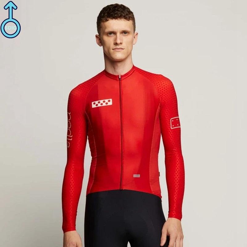 PedlaMen Spring Red Fan Shaped Breathable Net Cycling Jersey