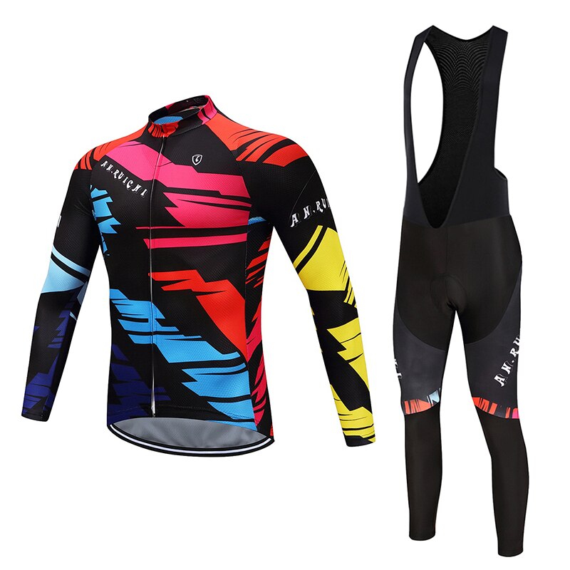 Men Long Sleeve Bicycle Cycling Sets Quick Dry Colorful Pattern