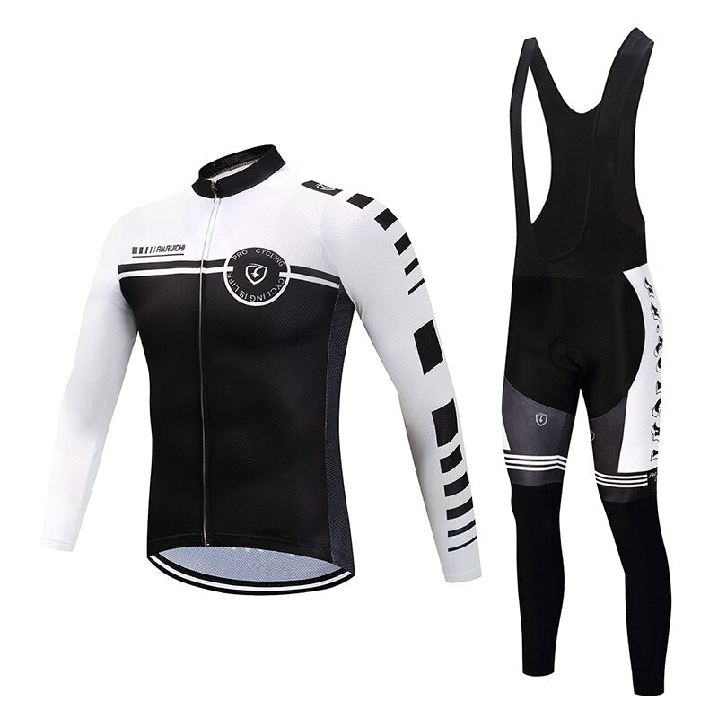 Men Long Sleeve Bicycle Cycling Sets Quick Dry White Matches