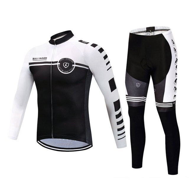 Men Long Sleeve Bicycle Cycling Sets Quick Dry White Matches