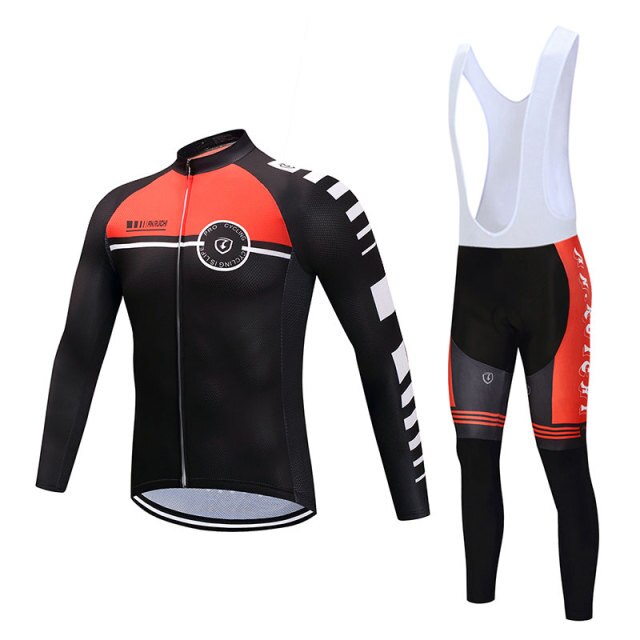 Men Long Sleeve Bicycle Cycling Sets Anti-sweat Black Matches Red