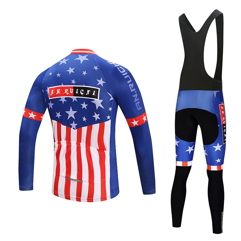 Men Long Sleeve Bicycle Cycling Sets Anti-sweat Stars and Stripes