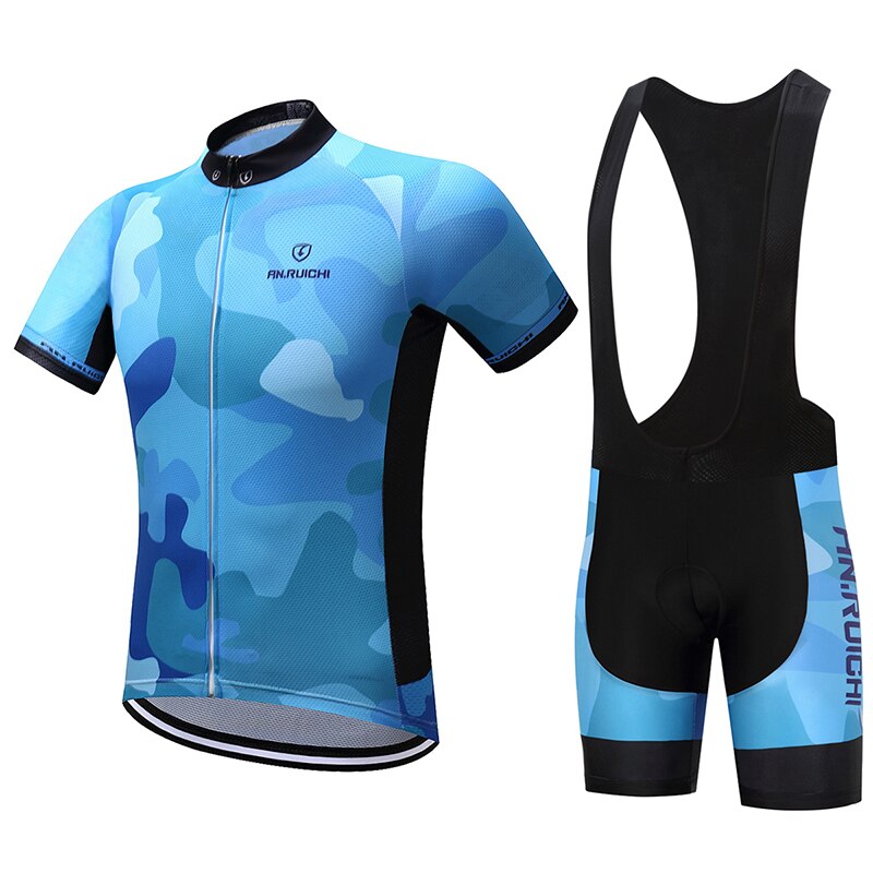 Unisex Quick Dry Cycling Sets Anti-sweat Blue Camouflage