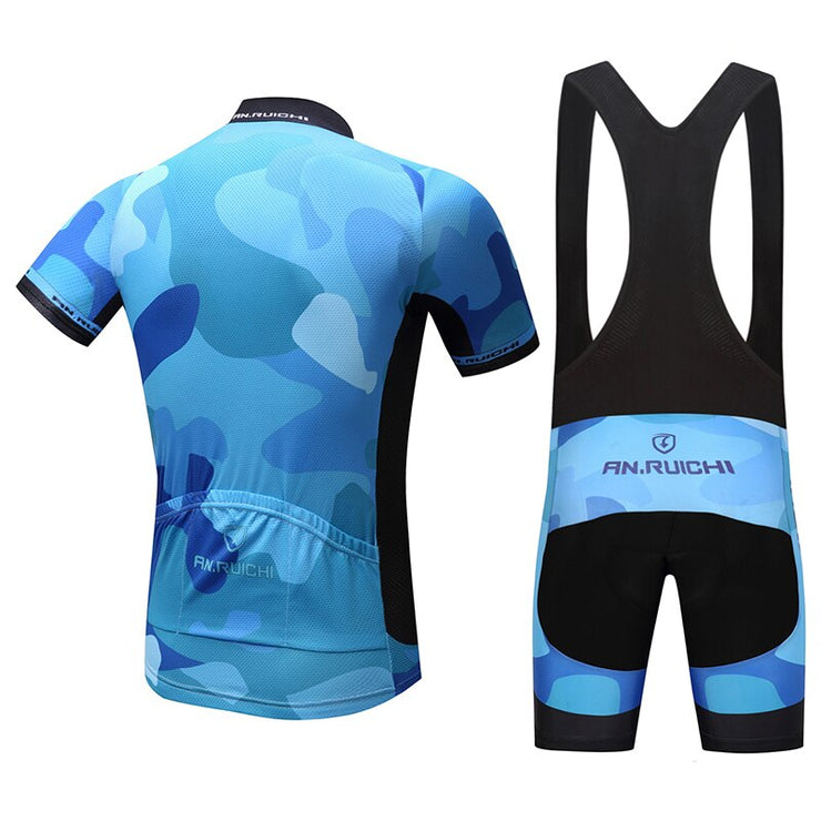 Unisex Quick Dry Cycling Sets Anti-sweat Blue Camouflage