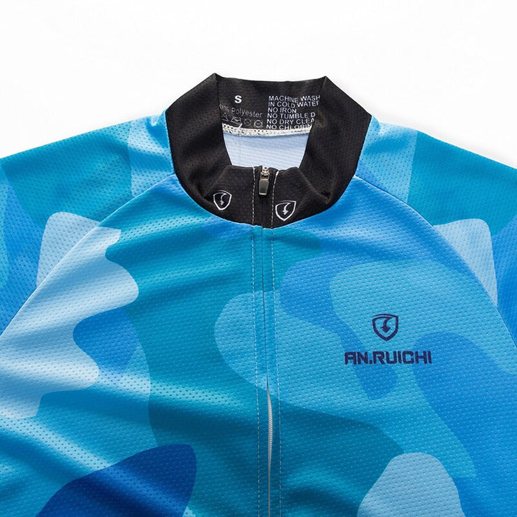 Unisex Quick Dry Cycling Sets Anti-sweat Blue Camouflage