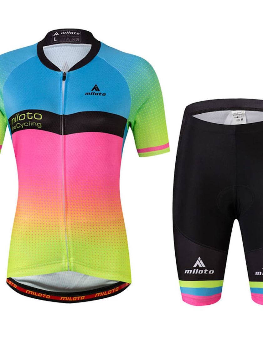 Women's Short Sleeve Cycling Jersey with Shorts - Rainbow Plus Size Bike Jersey